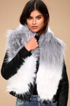 Lulus | Shae White And Grey Faux Fur Scarf | 100% Polyester