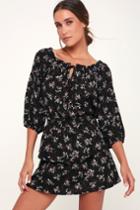 Norah Black Floral Print Off-the-shoulder Ruffled Dress | Lulus