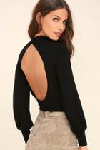 Lulus My Kind Of Party Black Backless Long Sleeve Top