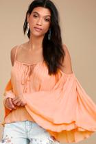 Lulus Thought-provoking Peach Off-the-shoulder Top