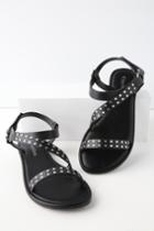 City Classified Montrose Black Studded Flat Sandal Heels | Lulus