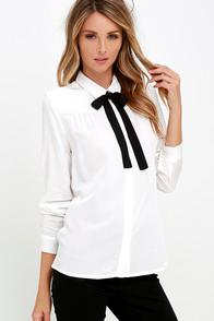 Lulu*s High Society Ivory Long Sleeve Button-up Top