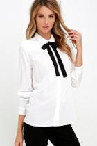 Lulu*s High Society Ivory Long Sleeve Button-up Top