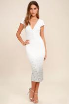 Dress The Population Cece White Ombre Sequin Midi Dress