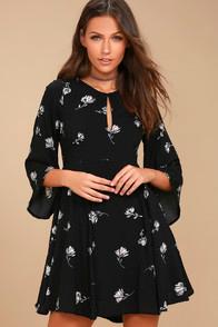 Others Follow Enchant You Black Floral Print Skater Dress