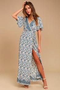 Aakaa Amabella Cream Print Wrap Maxi Dress