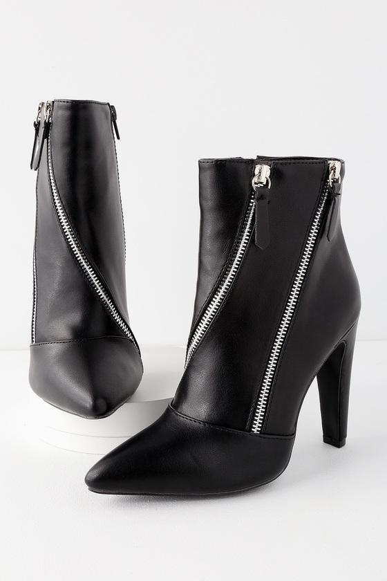 Qupid Ace Black Zipper High Heel Mid-calf Booties | Lulus