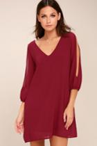 Lulus | Shifting Dears Wine Red Long Sleeve Dress | Size Medium | 100% Polyester