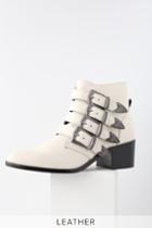 Steve Madden Billey White Leather Belted Ankle Booties | Lulus
