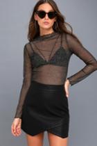 Lulus | Pass The Bubbly Sheer Black And Silver Long Sleeve Top