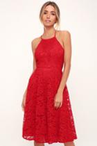 Endlessly Infatuated Red Lace Midi Dress | Lulus
