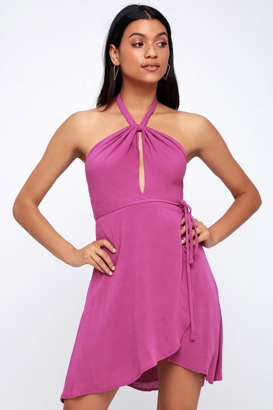 Matinee Magenta Halter Wrap Dress | Lulus