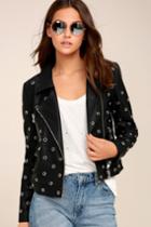 Nana Judy | Blur Black Vegan Leather Grommet Moto Jacket | Size X-small | 100% Polyester | Vegan Friendly | Lulus