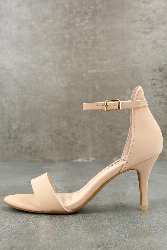 Lulus | Published Author Nude Nubuck Ankle Strap Heels | Size 5.5 | Beige | Vegan Friendly