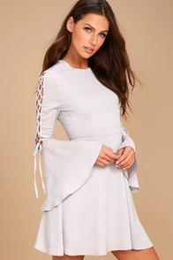 J.o.a. Aura Light Grey Long Sleeve Skater Dress