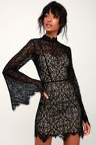 Ryse Carson Nude And Black Lace Bell Sleeve Mini Dress | Lulus