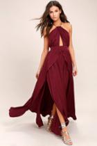 Lulus | On My Own Burgundy Maxi Dress | Size X-small | Red | 100% Polyester