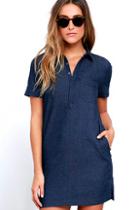 Lulus Friday Luncheon Dark Blue Chambray Shirt Dress