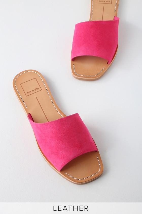 Dolce Vita Cato Fuchsia Genuine Suede Leather Slide Sandal Heels | Lulus