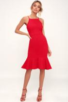 This Could Be Love Red Bodycon Midi Dress | Lulus