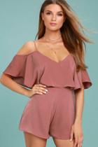 Lulus | Daily Soiree Rusty Rose Off-the-shoulder Romper | Size Large | Pink | 100% Polyester