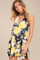 Lulus Part Of Your World Navy Blue Floral Print Swing Dress