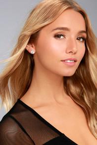Lulus Just You And I Sterling Silver Rhinestone Earrings