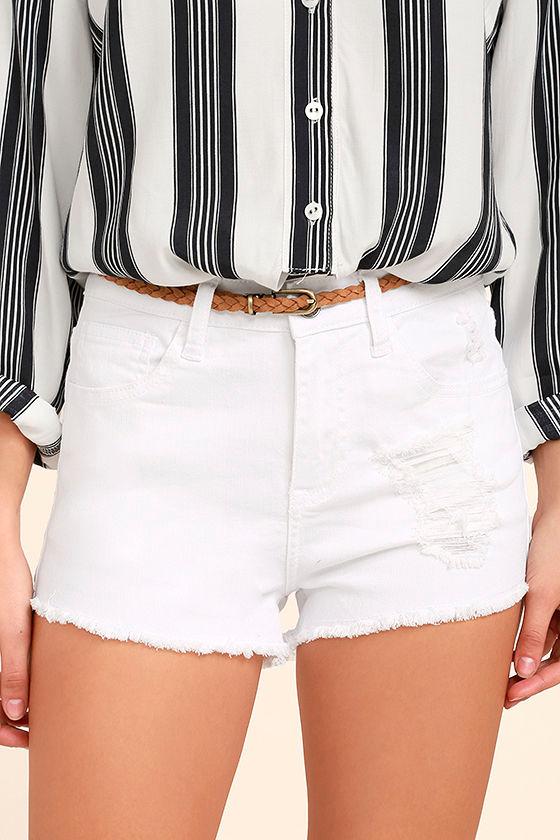 On Twelfth | Echo Park White Distressed Denim Shorts | Size 31 | Lulus