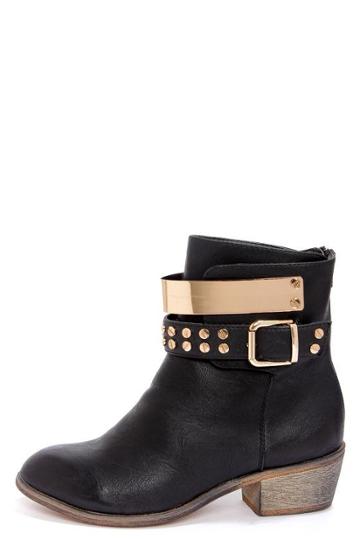 Yoki Margie 01 Black And Gold Studded Ankle Boots