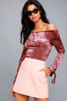 Lulus | Happy-go-lovely Rusty Rose Velvet Off-the-shoulder Top