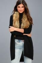 Lulus | Madison Avenue Black Faux Fur Cardigan Sweater | Size Large