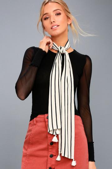 Amuse Society - That's A Wrap Cream Striped Skinny Scarf - White - Lulus