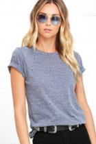 Breckelle's | In The Raw Distressed Heather Slate Blue Tee | Size Large | Lulus