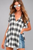 Lulus Here We Go Black Plaid Button-up Top