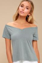 Bostwick Washed Olive Green Off-the-shoulder Tee | Lulus