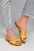 Liliana Tia Yellow Satin Knotted Slide Sandals