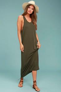 Ppla Pearl Olive Green Midi Dress