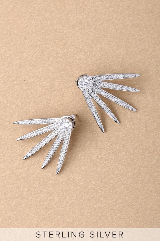 Lulus - Through The Telescope Sterling Silver Rhinestone Ear Jackets