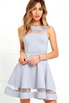 Lulus Sheer Determination Blue Grey Mesh Skater Dress