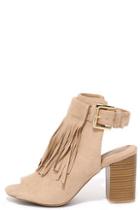 Wild Diva Lounge Lioness Natural Suede Fringe Booties