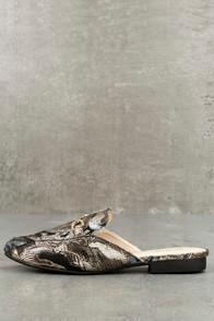 Qupid Pippin Black And Rose Gold Embroidered Loafer Slides