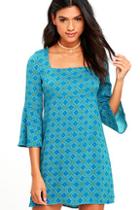 Jack By Bb Dakota Atticus Teal Blue Print Shift Dress