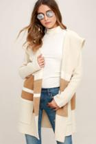 Dress Forum | Carlsbad Tan And Beige Hooded Cardigan Sweater | Size Medium/large | Lulus