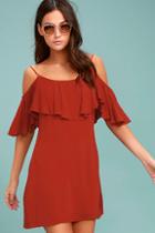 Lulus Sweet Treat Rust Red Off-the-shoulder Dress