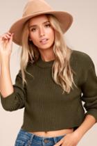 Cheap Monday Eminent Knit Olive Green Long Sleeve Crop Sweater | Lulus
