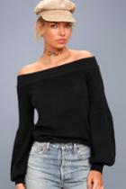 Lulus | Good Going Black Knit Off-the-shoulder Sweater | Size Small