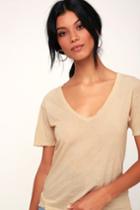 Project Social T The Softest Beige V-neck Tee | Lulus