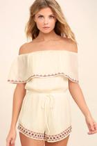 Lulus Oaxaca Ivory Embroidered Off-the-shoulder Romper