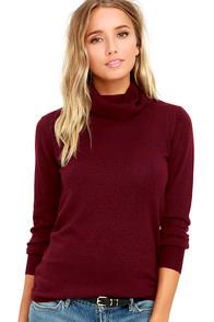 Lulus Comin' Up Cozy Burgundy Turtleneck Sweater
