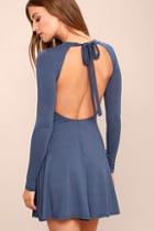 Lulus Downright Dreamy Slate Blue Backless Dress